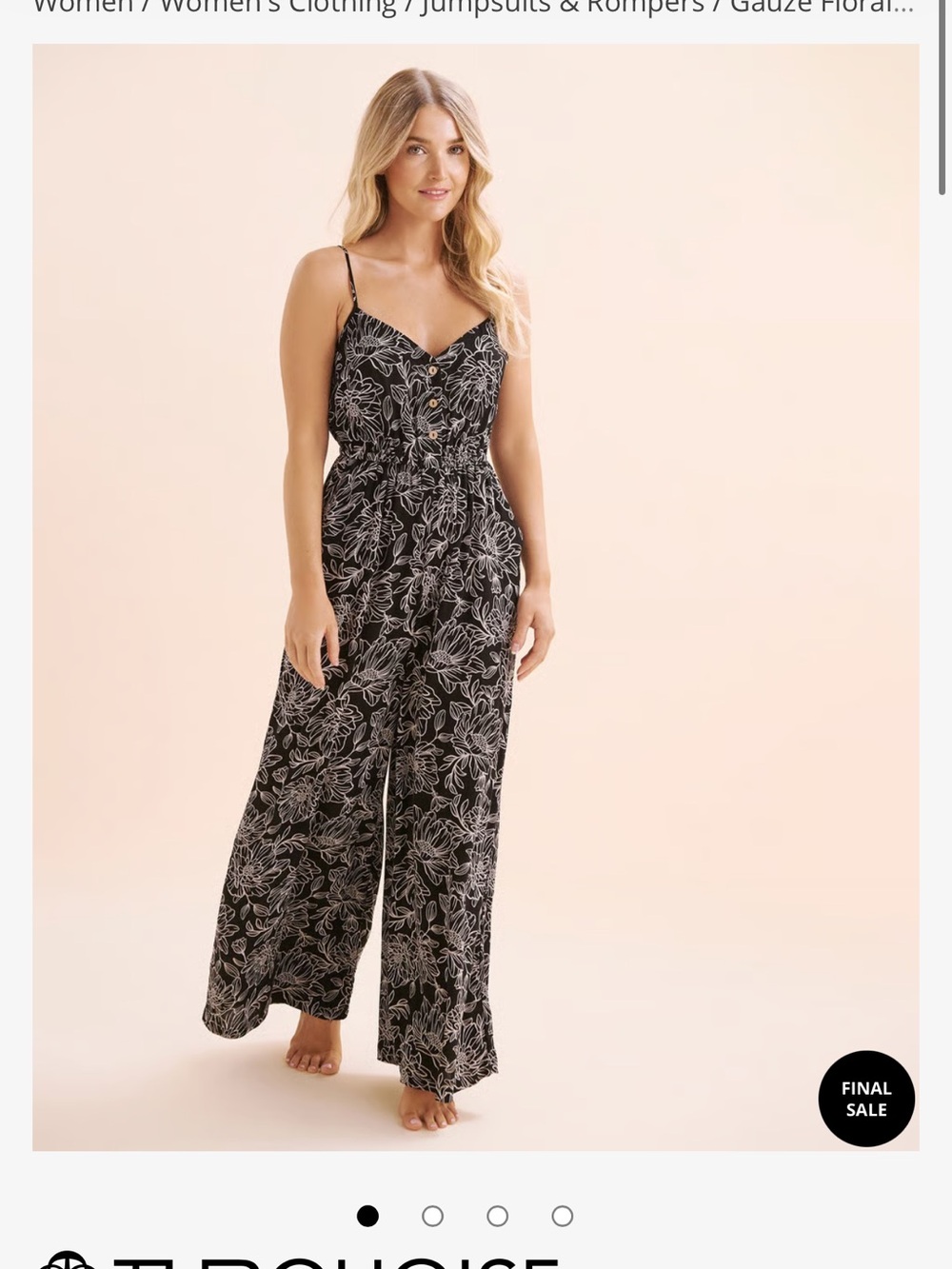 Black Floral Wide-Leg Jumpsuit with Adjustable Spaghetti Straps